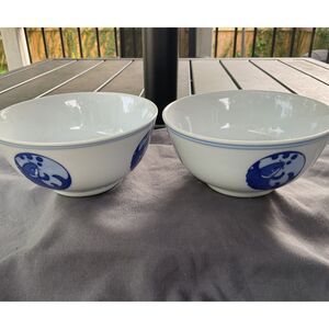Cobalt and Porcelain Chinese Bowls Set of 2
